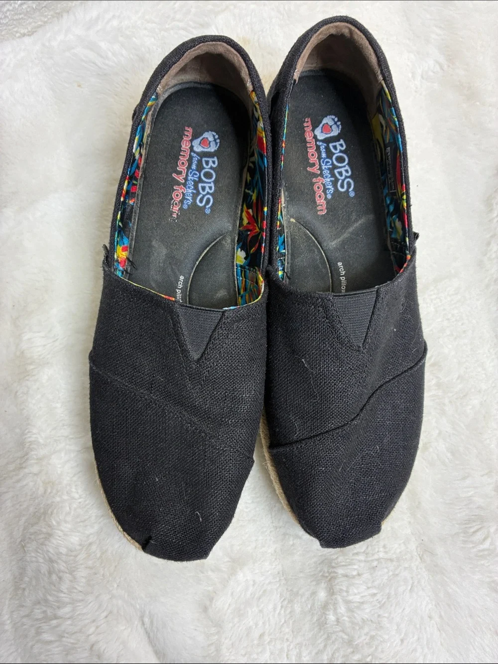 Skechers BOBS Black Slip-On Canvas Loafers